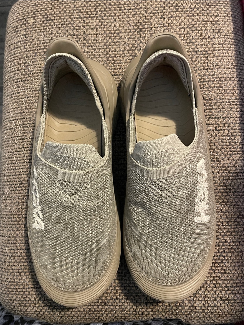 Hoka One One Slip-On Knit Athletic Shoes in Beige